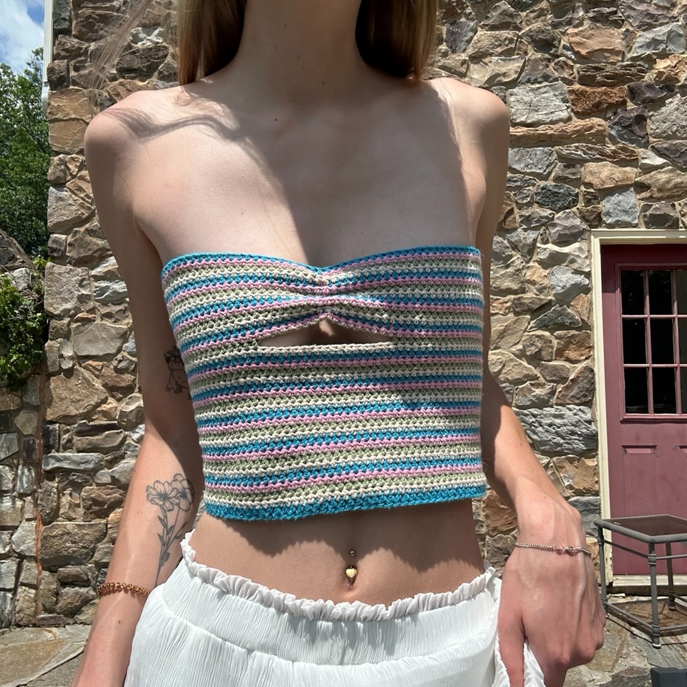 Crochet Striped Multicolor Tube Top
